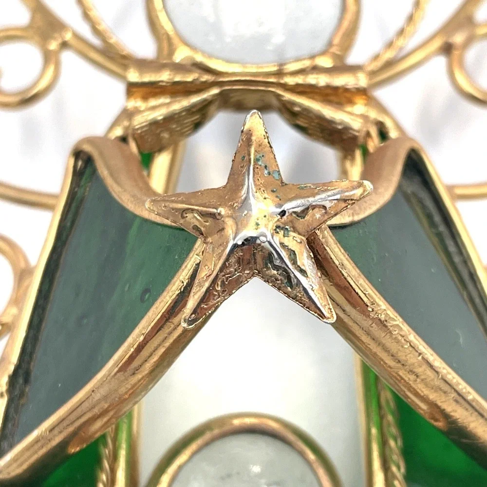Stained Glass Angel Suncatcher Green Gold 6